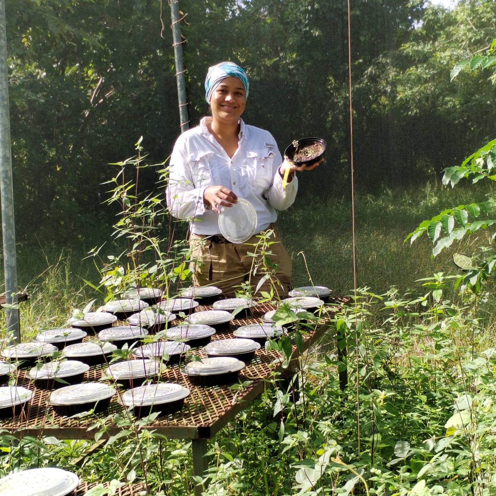 With the soil seed bank samples in Estación Experimental Horizones, Costa Rica. Photo by Daniel Pérez